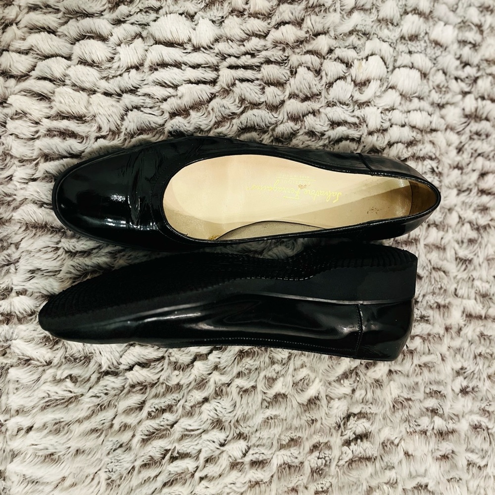 Salvatore Ferragamo Vintage Patent Leather Black Flats